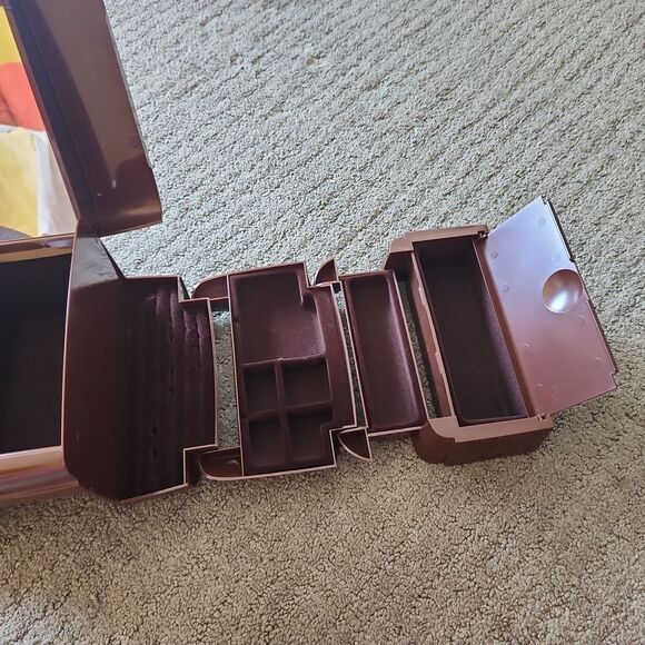 RARE Vintage MCM Choc Brown Plastic "The Jewel Kit" Lock Storage Travel Box - Picture 3 of 16